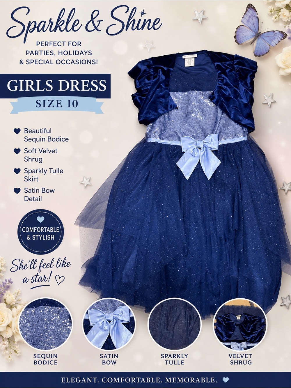Jona Michelle Navy and Light Blue Formal Dress